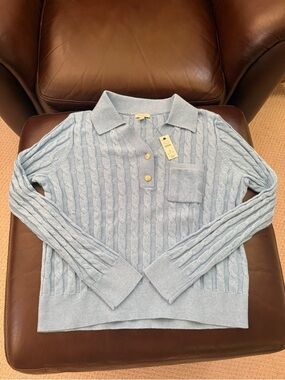 Talbots Light Blue Cable-Knit Polo Top NWT size M